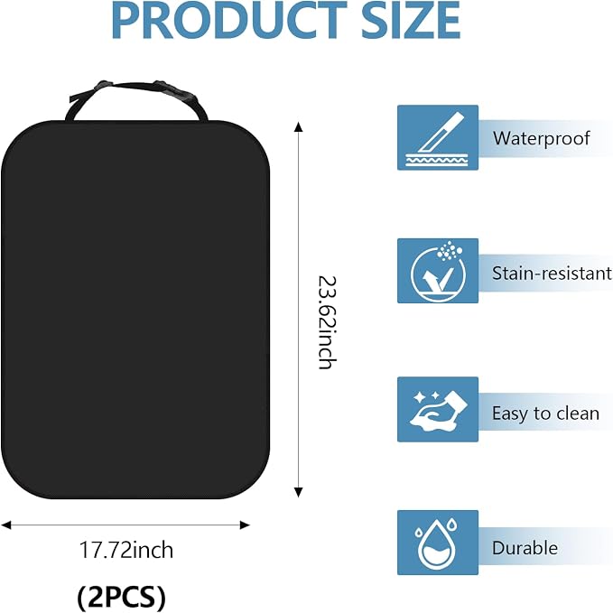 2PCS Kick Mats Back Seat Protector, Waterproof Oxford Car Front Seatback Protector for Kids, Seat Back Kick Mat Organizer with 2 Mesh Pockets, Universal Car Accessories (Regular)