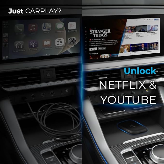 AI Box Lite – Wireless CarPlay & Android Auto Adapter, Plug-and-Play, Fast Connection, Stable Performance, Stream Netflix & YouTube via Hotspot, Works with OEM Touchscreen