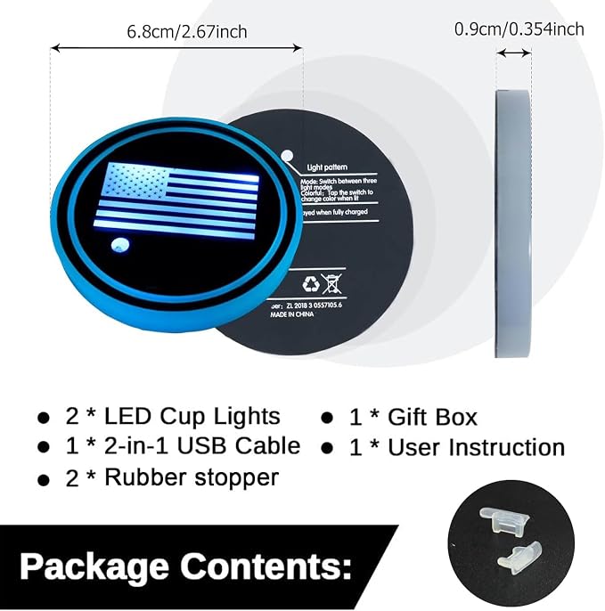 2PCS LED Car Cup Holder Lights, Light up Car Coasters for Cup Holders 7 Color-Changing Light Up Cup Holder Insert Coasters, Waterproof Car Accessories for Teens, Car Gifts for Men & Women