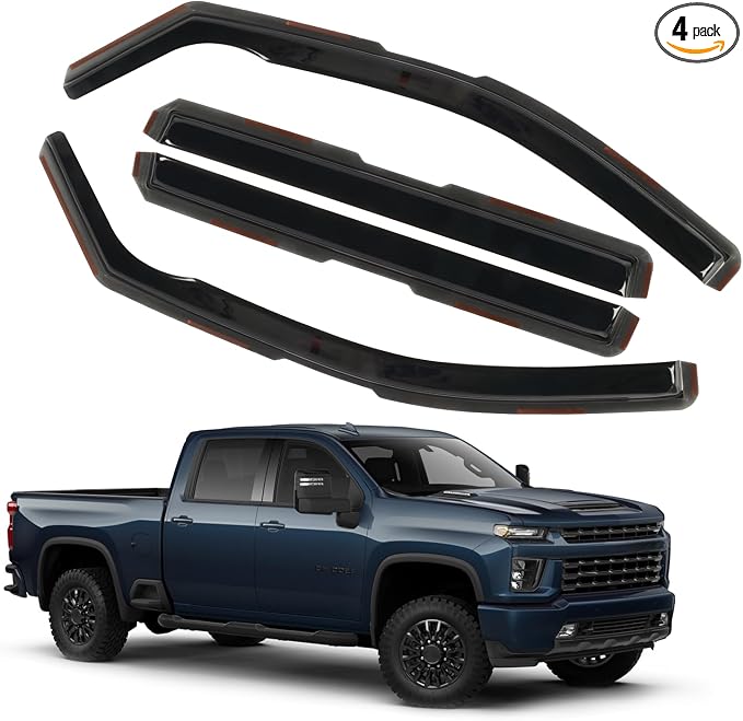 in-Channel Rain Guards Fit for 2020-2025 Chevrolet (Chevy) Silverado/GMC Sierra 2500HD/3500HD Crew Cab, Durable Side Wind Deflectors, Vent Window Visors Shade 2021 2022 2023 2024