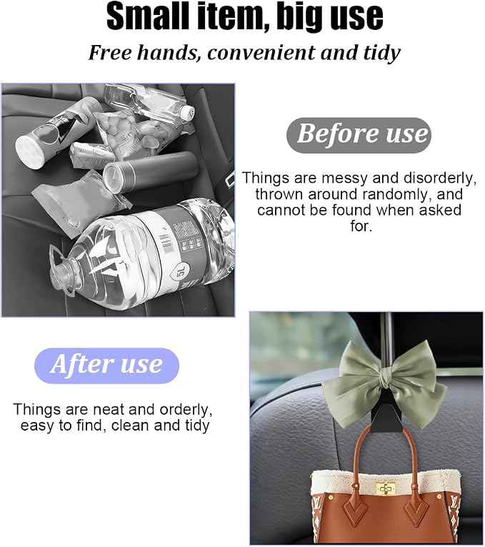 2PCS Car Seat Headrest Hook, Cute Bow Stylish Seat Back Purse Handbag Hanger Organizer, Multi-Purpose Auto Backseat Storage Hook Holder for Umbrella Coat Bag, Universal Fit (Green)
