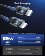 [Upgraded] 6 in 1 Retractable Car Charger, Smaller Fast Car Phone Charger 69W with Cord, USB C and iPhone Car Charger Adapter, Compatible iPhone 17/17 Pro Max/16/15/14/13, Sumsung