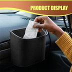 Leather Car Trash Can, Clip on Small Car Garbage Can, Waterproof Leakproof Back Seat Trash Bin, Multifunctional Vehicle Storage Organizer for Trucks, SUVs (Black)