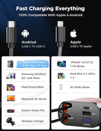 【Upgraded】 Retractable Car Charger 4 in 1, Fast Car Phone Charger with Cord 2.6ft, USB C Car Charger Adapter, Compatible with iPhone 17/16/15/15 Pro Max/14/13/12/11, Galaxy, Pixel