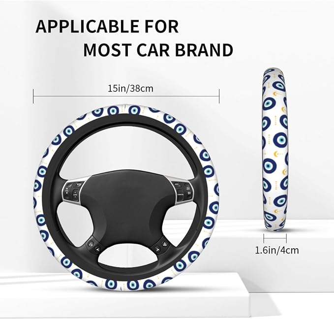 Blue Evil Eyes Magic Moon Steering Wheel Cover Car Accessories Cute for Women Girls Girly Universal 15 Inch Neoprene Auto Interior Decor Anti Slip Car Truck Protector