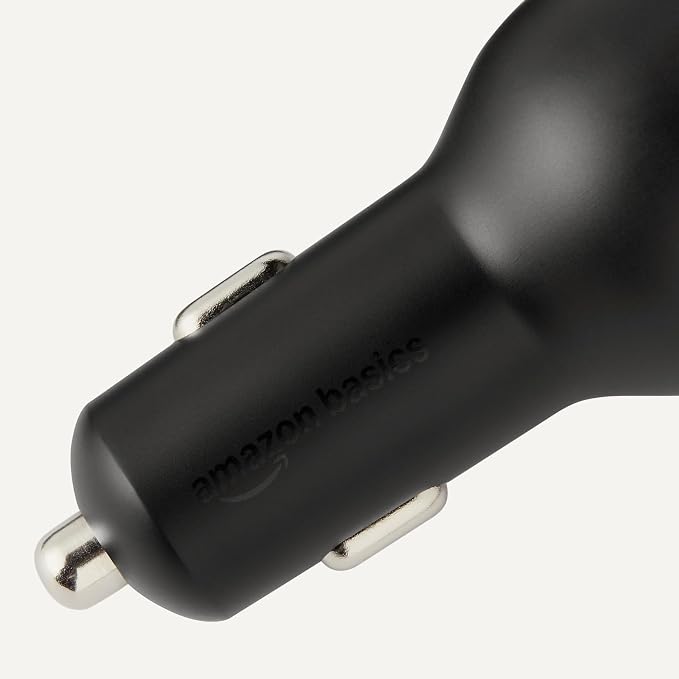 Fast-Charging Car Charger, 60W, 1 USB-C Port (30W), 1 USB-A Port, 1 Built-in Coiled USB-C Cable (30W), Black