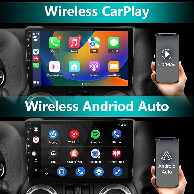 Qualcomm 8Core 64GB Car Radio Stereo Upgrade for Jeep Wrangler JK 2007-2018 Dodge Ram 1500 2500 2009 2010 2011 2012 Grand Cherokee with CarPlay Android Auto