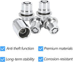 HZEL Car M12 x 1.5 Wheel Lock Lug Nut Set, Anti-Theft Chrome 4PCS Cone Seat Tire Locking Nut Kit with 1 Key, OEM#00276-00900 Automotive Replacement, Compatible with Celica ES330 ES350