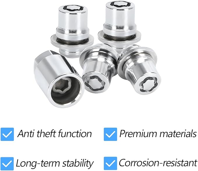 HZEL Car M12 x 1.5 Wheel Lock Lug Nut Set, Anti-Theft Chrome 4PCS Cone Seat Tire Locking Nut Kit with 1 Key, OEM#00276-00900 Automotive Replacement, Compatible with Celica ES330 ES350