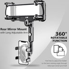 Rearview Mirror Phone Holder for Car, 360° Rotating and Retractable Multifunctional Rear View Phone Mount, Upgraded Four Corners Fixed Anti-Shake Fit All Smartphones & Bigger Vehicle