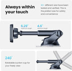 Magnetic Phone Mount for Car, Dashboard & Windshield Suction Cup Holder with Telescopic Arm, Requires Metal Plate for Proper Use, Fit for Android Smartphones(NOT for MagSafe)