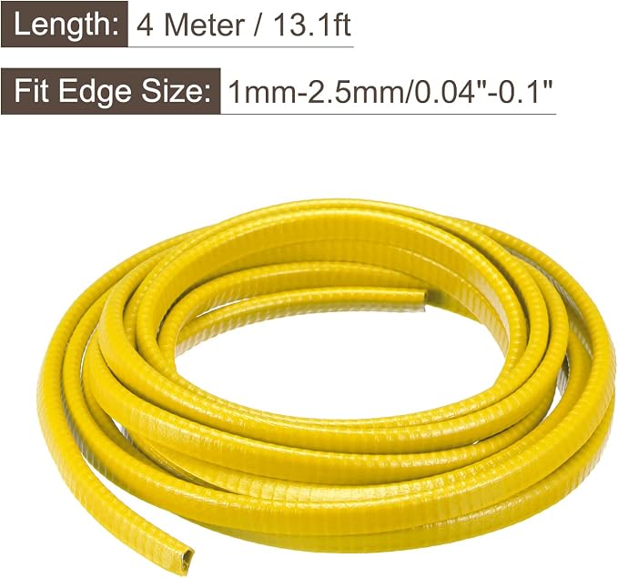 U Channel Edge Trim, 13.1ft Length Rubber Guard Seal Strip Edge Protector Fit for 1-2.5mm Edge, (15/64" W x 25/64" H) Yellow