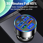 USB C Car Charger Adapter with Voltmeter Compatible with iPhone 16 15 14 13 12 11, Android, Samsung, Super+ QC3.0 6 in 1 Multi-Port Super Fast Charging Cigarette Lighter USB Charger