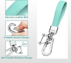 Genuine Leather Car Keychain,Universal Heavy Duty Metal Key Chain Accessories,Car Fob Key Keychain Holder with 360 Degree Rotatable Snap Swivel and Anti-Lost D-Ring for Men Women(Mint Green)