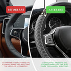 Bling Soft Leather Steering Wheel Cover, Steering Wheel Protector, 15 Inch Rhinestones Car Elastic Protector with Crystal Diamond for Women Girls, Car Accessory for Vehicles (Grey)