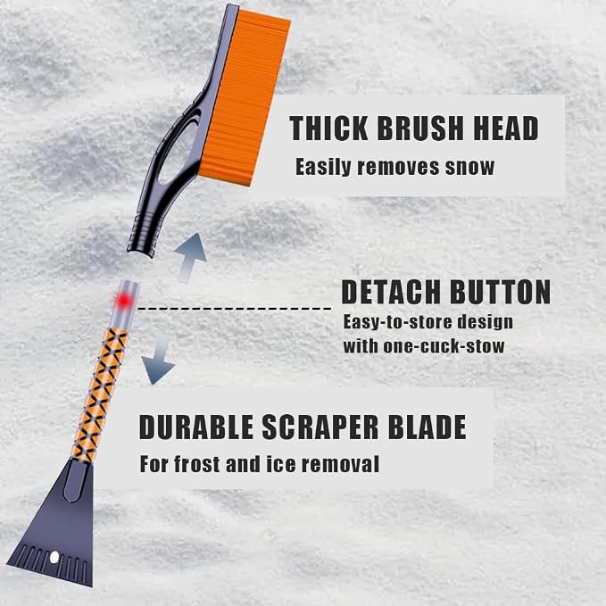 Snow Brush and Ice Scrapers for Car Windshield, Car Scraper Snow Clearing Brush, 2-in-1 Detachable Snow Removal Tool with Ergonomic Foam Grip Winter Accessories for Cars, Trucks, SUVs