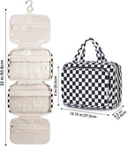 Hanging Toiletry Bag for Women Travel Makeup Bag Organizer Toiletries Bag for Travel Size Essentials Accessories Cosmetics (Black Checkerboard (Medium))
