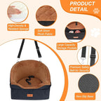 Dog Car Seat for Small & Medium Dogs, Detachable & Washable Booster Seat for Pets Up to 30lbs, Travel Bed with Storage Pockets and Safety Belt – Brown&Black