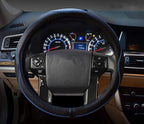 Steering Wheel Covers Universal 15.75 inch - Genuine Leather, Breathable, Anti Slip & Odor Free (Black with Blue Lines, L(15" 1/2-16"))