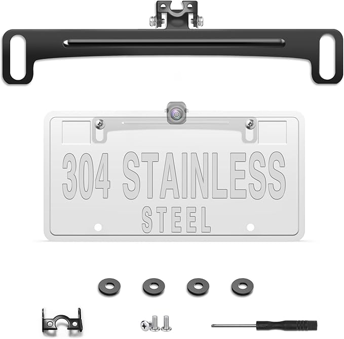 Universal Car Rear View Camera License Plate Bracket, Upgraded Full Stainless Steel Backup Camera Mount, Dash Cam Mirror Accessory, Only Installation Holder