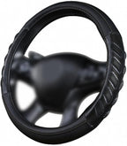 car Steering Wheel Cover Faux Leather Massage Universal fit 3D Honeycomb Hole Anti-Slip Sporty 15 Inches (Black Black)