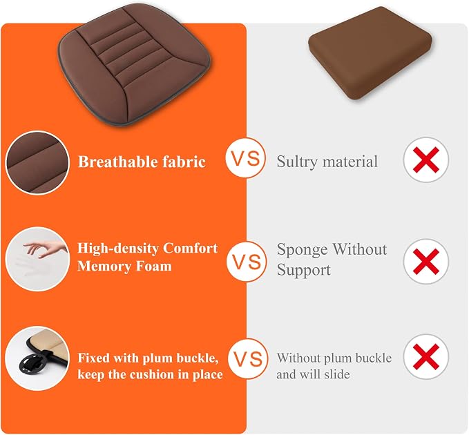 Car Seat Cushion with 1.2inch Comfort Memory Foam, Seat Cushion for Car and Office Chair (Brown)
