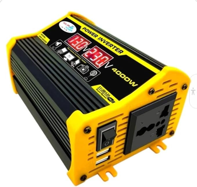 High-Power Peak 4000W DC to AC Power Inverter – 12V to 110V/220V Converter with Dual USB Ports, Universal AC Outlet, LED Display for Cars, Trucks, RVs, and Home Backup (Black, 220V)