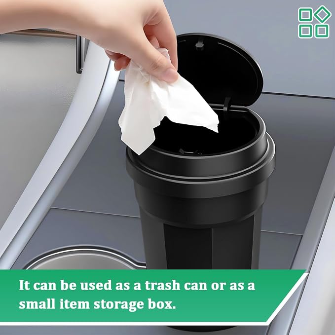 Car Trash Can with Lid, Mini Leakproof Vehicles Garbage Bin for Cup Holder, Multipurpose Automotive Interior Trash Organizers Storage Accessories, Universal for Truck Sedan SUV