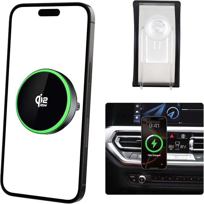 Qi2.2 25W Wireless Charger Car Phone Mount for BMW 2/3/4 Series 2022-2024 | 3 Series 19-25,4 Series/i4 21-24, Magsafe Accessories Fast Charging Magnetic Cell Phone Holder Compatible with iPhone Android