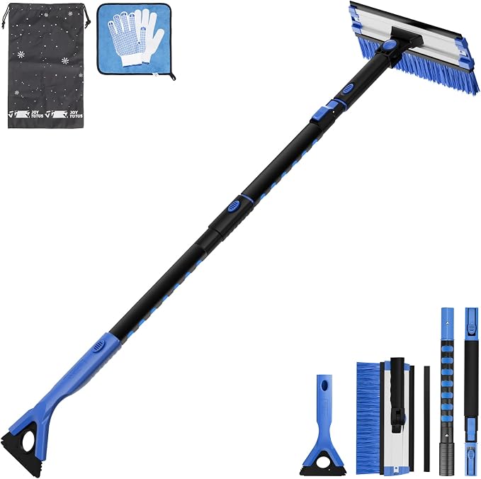 47.7″ Extendable Snow Brush and Ice Scraper, 270° Pivoting Snow Scraper Brush for Car Windshield, Telescoping Ice Scraper, Foam Grip, Heavy Duty Snow Remover for Cars, Trucks, SUV (Blue)