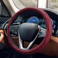 15 Inch Leather Car Steering Wheel Cover for SUV, Truck, Burgundy | Anti-Slip Breathable Automotive Steering Wheel Protector, Universal Heat Resistant Vehicle Interior Accessories