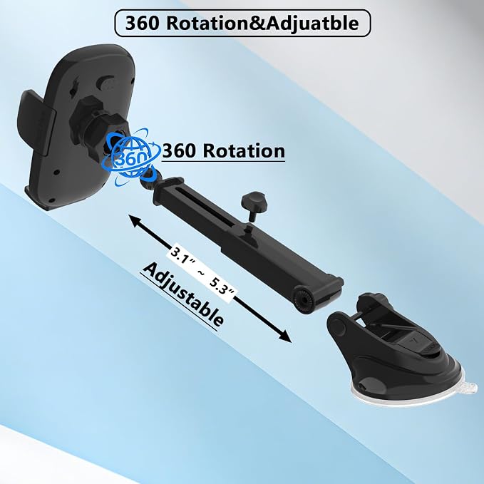 Car Phone Holder, [Ultra Strong Suction Cup] 360°Adjustable Phone Mount for Universal Car Windshield Compatible with iPhone 17 Pro Max and More Smartphones