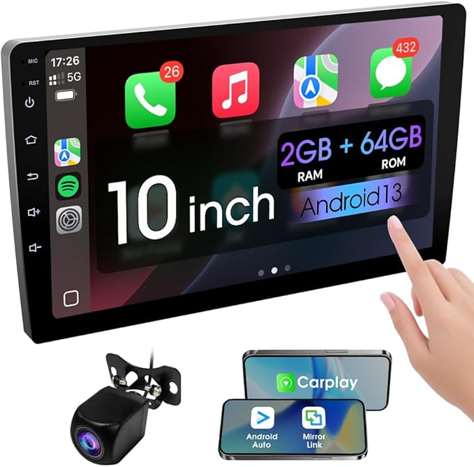 10.1 Inch Double din car Screen,with wireles CarPlay and Android Auto,HD Touch Screen Car Stereo with Mirror Link, Bluetooth 5.0, Backup Camera, AUX,FM/AM Transmitter|Double din carplay Radio