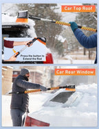 55" Telescopic Snow Brush and Ice Scraper for Car Windshield & Windows | 270° Rotating Snow Broom with Squeegee | Extendable Snow Removal Brush for SUV, Truck, and Car
