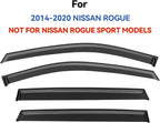 Window Visors Rain Guards for Nissan Rogue S SV SL 2014-2020, Out-Channel Window Vent Wind Deflectors Visors Shades for 14-20 Rogue (Excludes Rogue Sport Model)