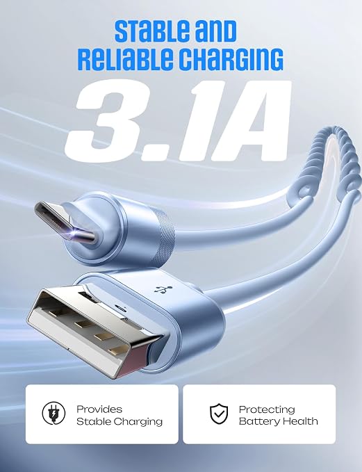 Coiled USB C Cable, 2 Pack for Android Auto & CarPlay Cable, Short USB A to USB C Cable Compatible with iPhone 17/16/15, Samsung Galaxy S25/S24/S23 A15/A14, Google Pixel 9/8, Blue 4FT