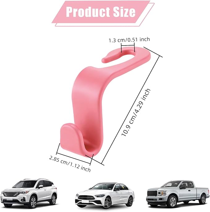 Purse Hook for Car, 4 PCS Car Purse Hook Headrest Hooks, 360° Rotatable Back Seat Storage Organizer, Universal Vehicle Seat Hanger for Purses, Handbags, Grocery Bags, Water Bottles, Pink