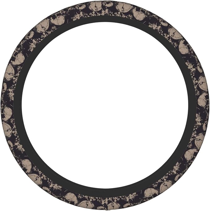 Elastic Skulls Halloween Car Steering Wheel Cover Protector Thicken,Grunge Spooky Horror Black,Anti Slip Stretchy Soft Car Accessories for Diverse Cars Truck SUV for Men Women Universal 15 Inch