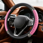 Bling Soft Leather Steering Wheel Cover, Steering Wheel Protector, 15 Inch Rhinestones Car Elastic Protector with Crystal Diamond for Women Girls, Car Accessory for Vehicles (Pink)