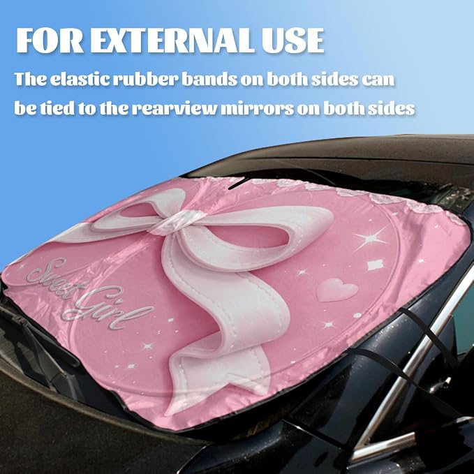 Cute Car Windshield Sunshades Pink Ribbon Sweet Coquette Aesthetic Kawaii Front Window Sun Shade Rays Sun Shade Visor Protector for Car Sedan Truck SUV Accessories 59" L x 31.5" W