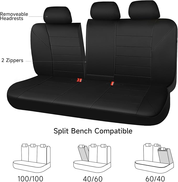 Neoprene Back Seat Cover, Universal Waterproof Bench Rear Seat Cover Universal Wetsuit Car Seat Cover Fit 95% Automotive Interior Covers for Cars Sedans SUVs (Rear,All Black)