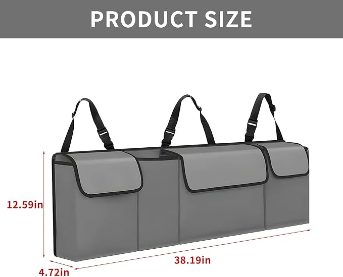 Car Trunk Organizer, Backseat Hanging Large Storage with Adjustable Straps,Waterproof PVC Collapsible Cargo Bag, Car Interior Accessories for Auto SUV MPV (Gray)