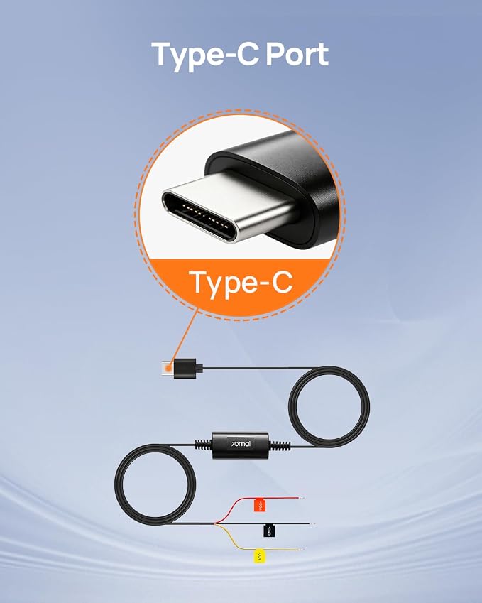 Type-C Hardwire Kit UP03 for Dash Cams, 10ft, 12V-30V to 5V/2.4A, Low Voltage Protection 11.8V, 24 Hour Parking Surveillance Power Supply for M310/M500/A510/A500S/A810/X800/A810 Lite Car Cameras