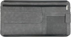 Suede Car Sun Visor Organizer with Multi-Pocket Net Zipper, Glasses Case, Sunglass Holder (Grey)