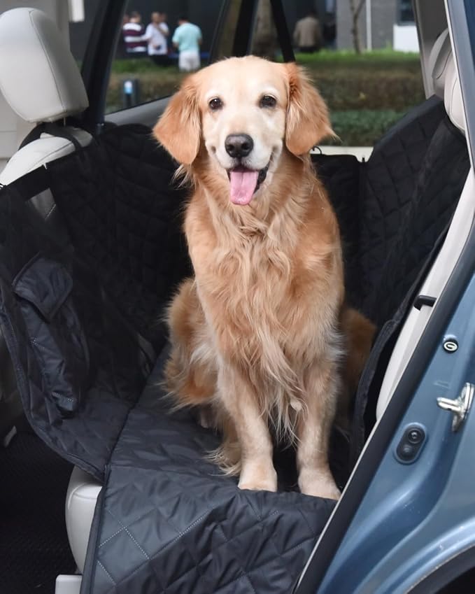 Dog Car Seat Cover for Back Seat, 600D Heavy Duty Waterproof & Scratch-Resistant for Car with Side Flap, Pet Back Seat Covers for Car with Seatbelt Black.