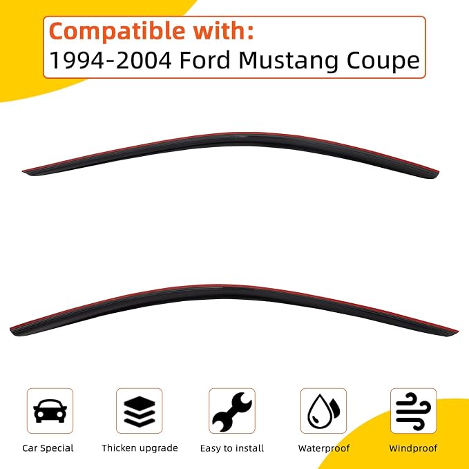 Rain Guards Compatible with 1994-2004 Ford Mustang 2-Door Coupe Tape-On Vent Deflector Window Visors Car Accessories 2003 2002 2001 2000