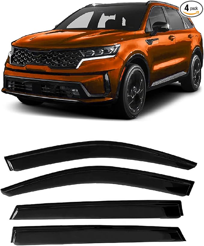Tape-On Windows Visor 4-Piece for 2021-2025 Kia Sorento Rain Guards Shield Shade Smoke