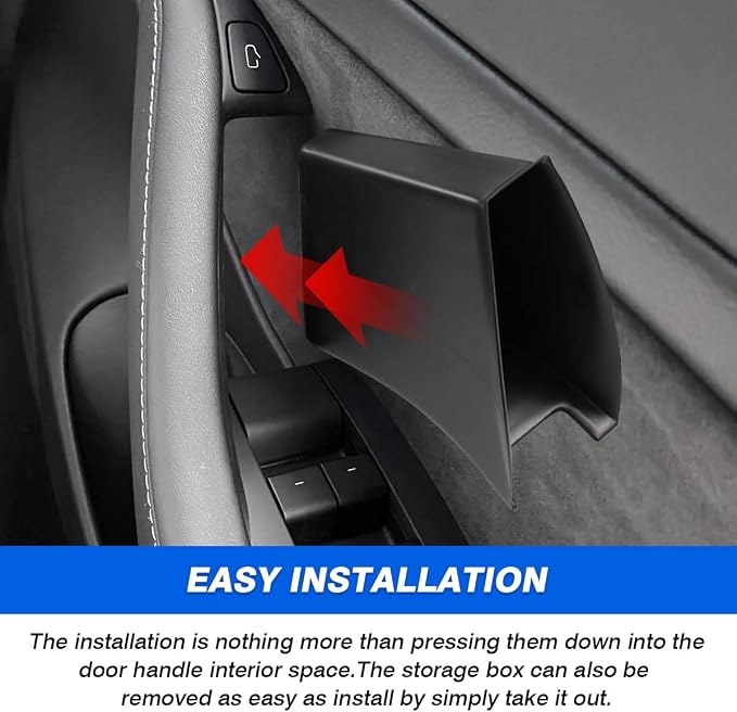 Custom Fit for Door Side Storage Box Tesla Model 3 2017-2023/ Model Y 2020-2023 Accessories Armrest Phone Container Door Organizer Handle Pocket Tray Black Set of 4