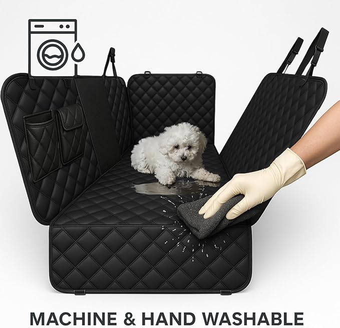 fidozen Dog Car Seat Cover, Universal Fit, Waterproof, Breathable, Machine Washable, Pet Hammock with Storage Pocket, (Black, Standard)