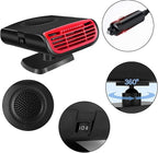 12V Car Heater & Defroster - 150W Powerful Portable Heater for Car, Rapid Windshield Defrosting with 360° Swivel Vent, Plug into Cigarette Lighter for Instant Warm Air in Winter(Black Red)